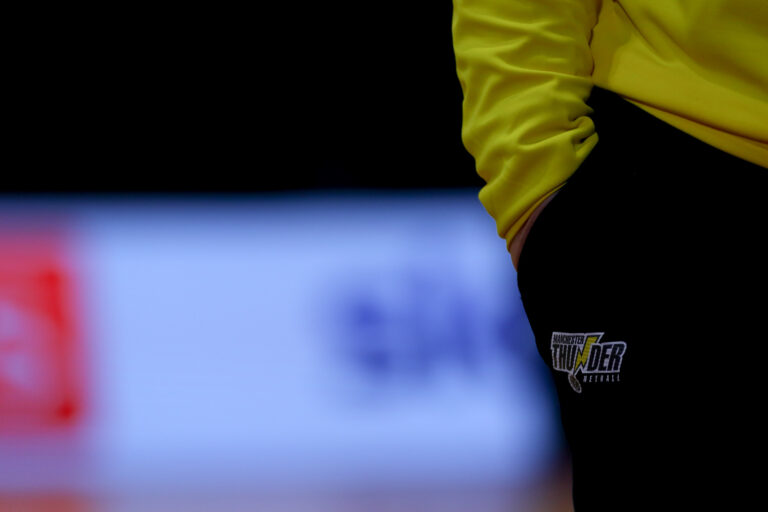 during the Vitality Super League match between Team Bath and Manchester Thunder at Studio 001, Wakefield, England on 12th March 2021.