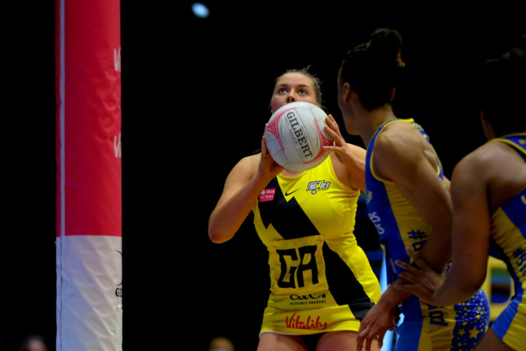 Eleanor Cardwell of Manchester Thunder during the Vitality Super League match between Team Bath and Manchester Thunder at Studio 001, Wakefield, England on 12th March 2021.