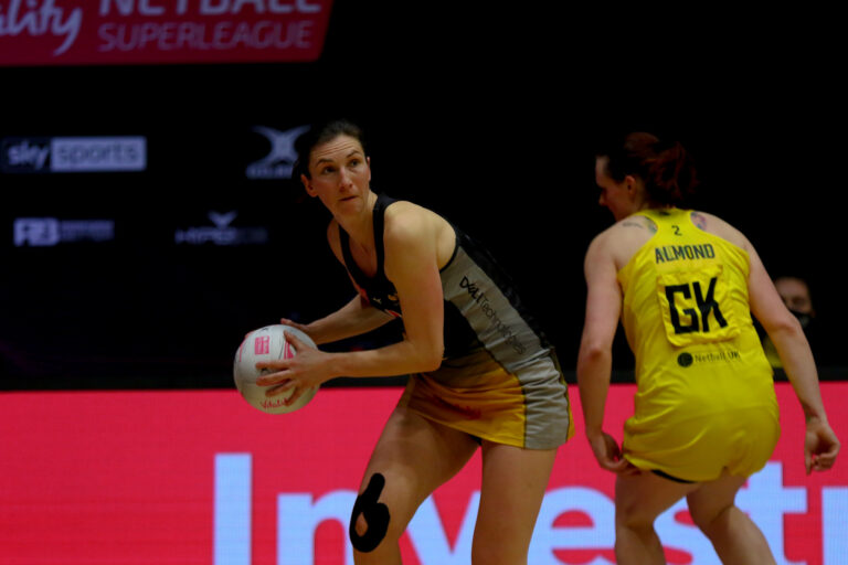 Rachel Dunn of Wasps Netball during the Vitality Super League match between Manchester Thunder and Wasps Netball at Studio 001, Wakefield, England on 13th March 2021.