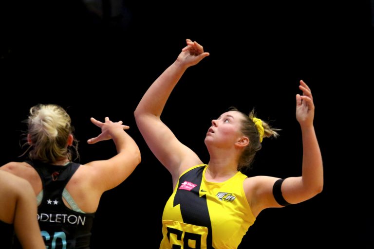 Action shot during the Vitality Super League match between Surrey Storm and Manchester Thunder at Studio 001, Wakefield, England on 11th April 2021.