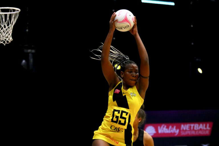 Action shot during the Vitality Super League match between Surrey Storm and Manchester Thunder at Studio 001, Wakefield, England on 11th April 2021.