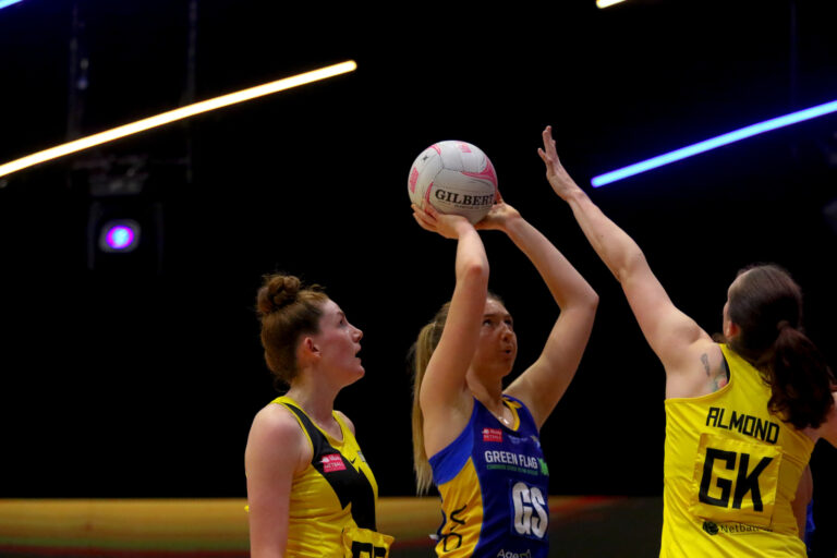Action shot during the Vitality Super League match between Manchester Thunder and Leeds Rhinos at Studio 001, Wakefield, England on 28th March 2021.
