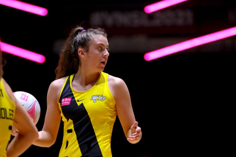 during Vitality Super League match between Celtic Dragons and Manchester Thunder at Copper Box Arena, London, England on 9th May 2021.