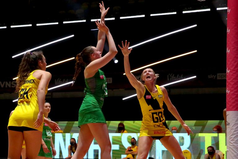 during Vitality Super League match between Celtic Dragons and Manchester Thunder at Copper Box Arena, London, England on 9th May 2021.