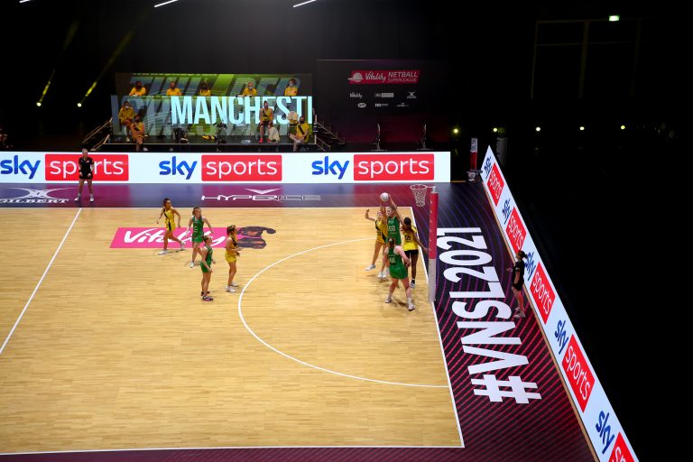 Action shot during Vitality Super League match between Celtic Dragons and Manchester Thunder at Copper Box Arena, London, England on 9th May 2021.