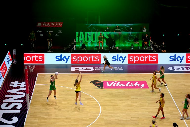 Action shot during Vitality Super League match between Celtic Dragons and Manchester Thunder at Copper Box Arena, London, England on 9th May 2021.
