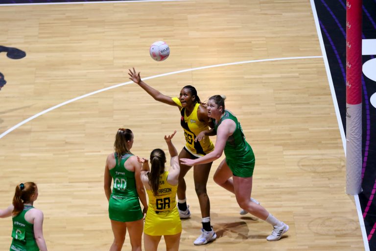 Action shot during Vitality Super League match between Celtic Dragons and Manchester Thunder at Copper Box Arena, London, England on 9th May 2021.