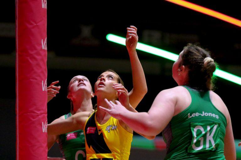 Action shot during Vitality Super League match between Celtic Dragons and Manchester Thunder at Copper Box Arena, London, England on 9th May 2021.
