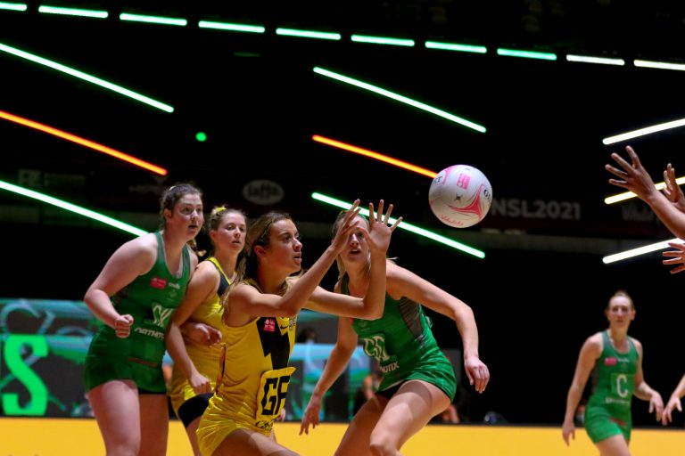 Action shot during Vitality Super League match between Celtic Dragons and Manchester Thunder at Copper Box Arena, London, England on 9th May 2021.