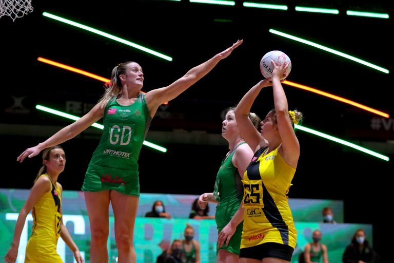 Action shot during Vitality Super League match between Celtic Dragons and Manchester Thunder at Copper Box Arena, London, England on 9th May 2021.