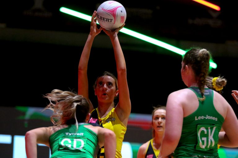 Action shot during Vitality Super League match between Celtic Dragons and Manchester Thunder at Copper Box Arena, London, England on 9th May 2021.