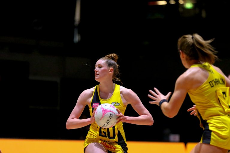 Action shot during Vitality Super League match between Celtic Dragons and Manchester Thunder at Copper Box Arena, London, England on 9th May 2021.