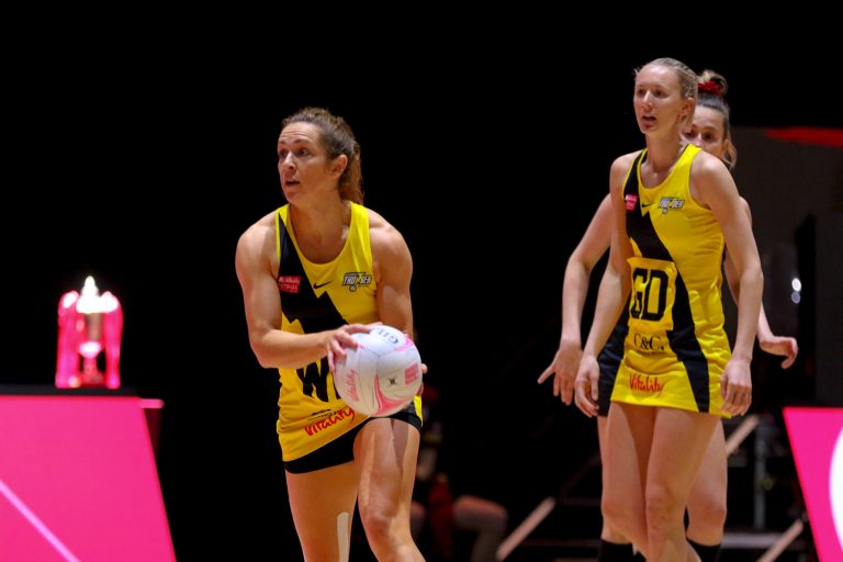 Action shot during Vitality Super League match between Manchester Thunder and Saracen Mavericks at Copper Box Arena, London, England on 16th May 2021.