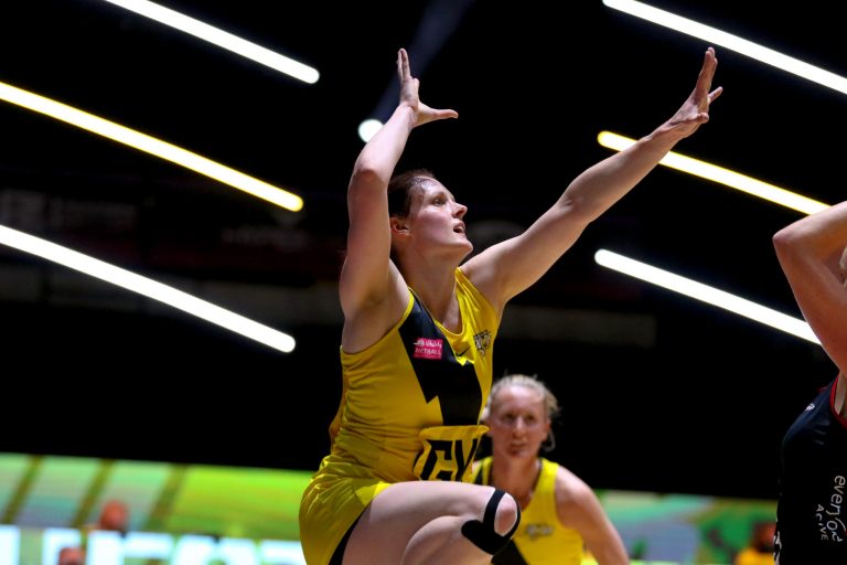 Kerry Almond of Manchester Thunder during Vitality Super League match between Manchester Thunder and Saracen Mavericks at Copper Box Arena, London, England on 16th May 2021.
