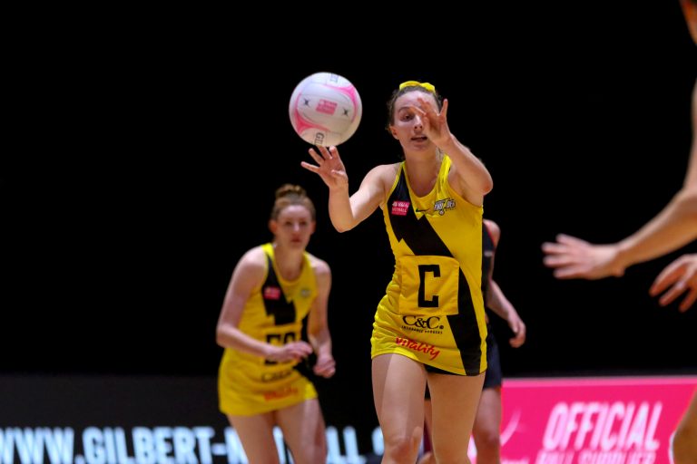 Amy Carter of Manchester Thunder during Vitality Super League match between Manchester Thunder and Saracen Mavericks at Copper Box Arena, London, England on 16th May 2021.