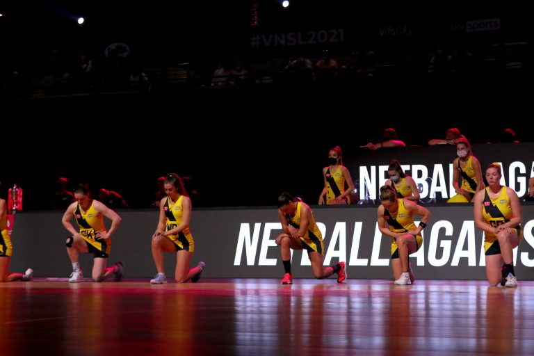 Action shot during Vitality Super League match between Loughborough Lightning and Manchester Thunder at Copper Box Arena, London, England on 14th June 2021.