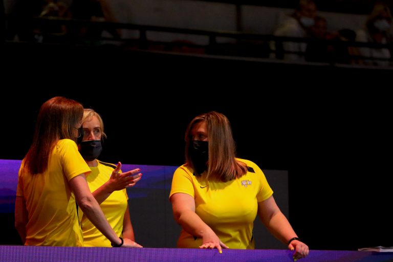 Warm up during Vitality Super League match between Manchester Thunder and Strathclyde Sirens at Copper Box Arena, London, England on 20th June 2021.