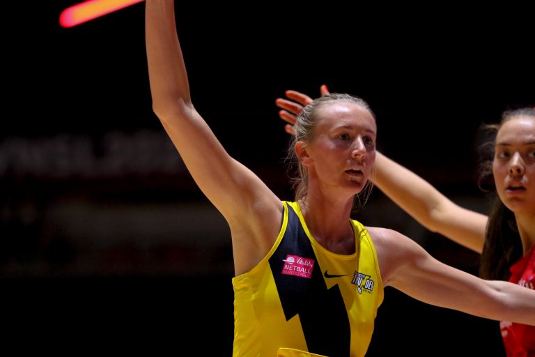 Action shot during Vitality Super League match between Manchester Thunder and Strathclyde Sirens at Copper Box Arena, London, England on 20th June 2021.