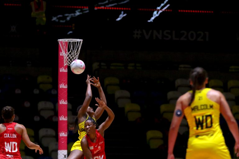 Action shot during Vitality Super League match between Manchester Thunder and Strathclyde Sirens at Copper Box Arena, London, England on 20th June 2021.