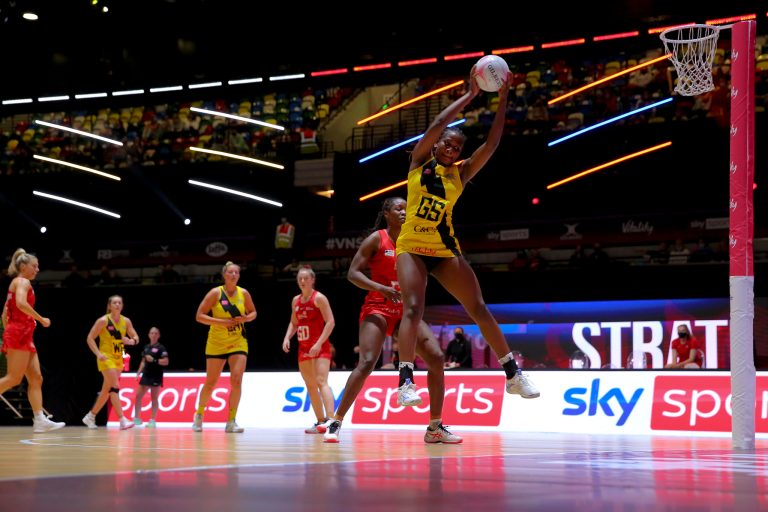 Action shot during Vitality Super League match between Manchester Thunder and Strathclyde Sirens at Copper Box Arena, London, England on 20th June 2021.