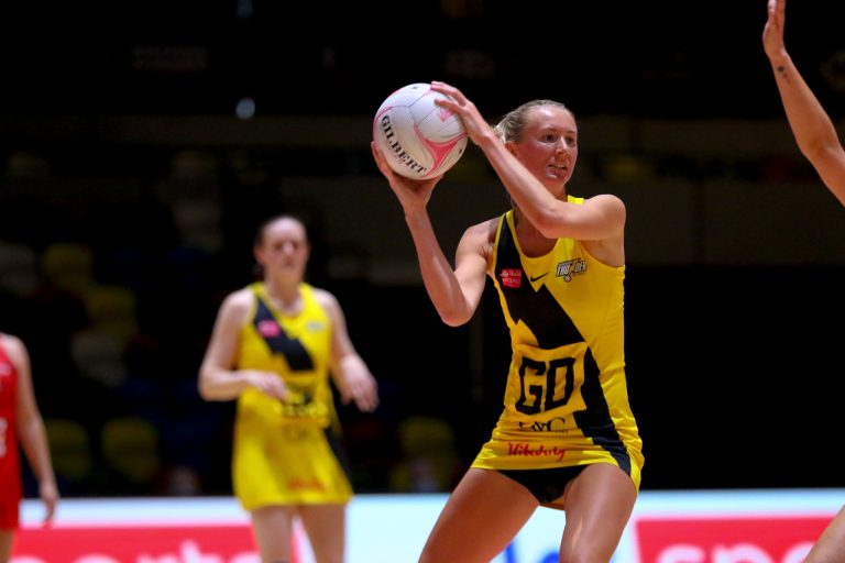 Action shot during Vitality Super League match between Manchester Thunder and Strathclyde Sirens at Copper Box Arena, London, England on 20th June 2021.