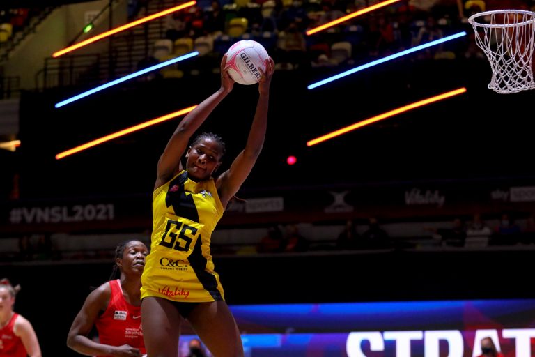 Action shot during Vitality Super League match between Manchester Thunder and Strathclyde Sirens at Copper Box Arena, London, England on 20th June 2021.