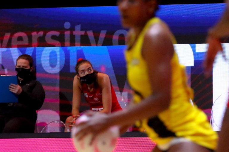 Action shot during Vitality Super League match between Manchester Thunder and Strathclyde Sirens at Copper Box Arena, London, England on 20th June 2021.