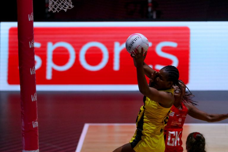 Action shot during Vitality Super League match between Manchester Thunder and Strathclyde Sirens at Copper Box Arena, London, England on 20th June 2021.