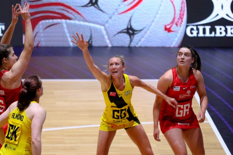 Action shot during Vitality Super League match between Manchester Thunder and Strathclyde Sirens at Copper Box Arena, London, England on 20th June 2021.