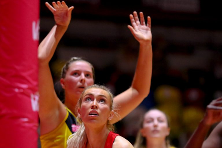 Action shot during Vitality Super League match between Manchester Thunder and Strathclyde Sirens at Copper Box Arena, London, England on 20th June 2021.