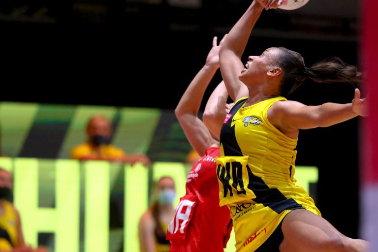 Action shot during Vitality Super League match between Manchester Thunder and Strathclyde Sirens at Copper Box Arena, London, England on 20th June 2021.