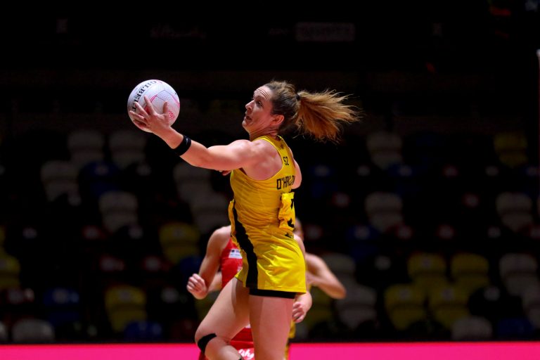 Action shot during Vitality Super League match between Manchester Thunder and Strathclyde Sirens at Copper Box Arena, London, England on 20th June 2021.