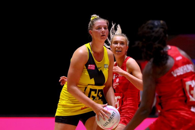 Action shot during Vitality Super League match between Manchester Thunder and Strathclyde Sirens at Copper Box Arena, London, England on 20th June 2021.