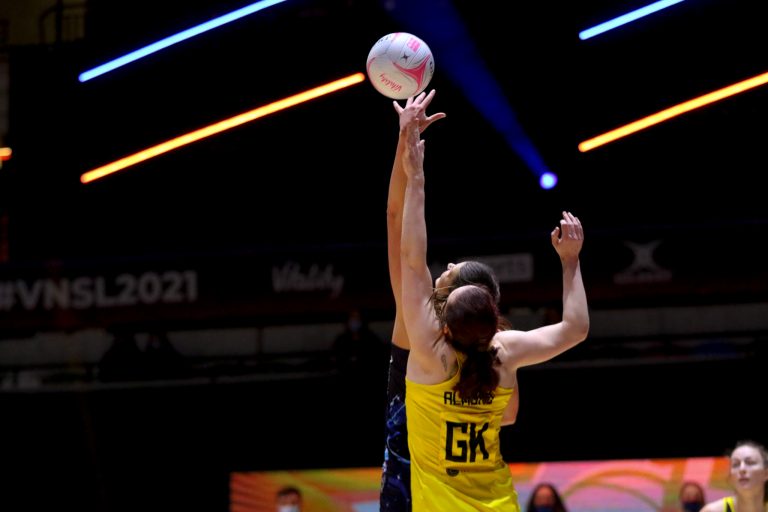 Action shot during Vitality Super League match between Manchester Thunder and Severn Stars at Copper Box Arena, London, England on 29th May 2021.