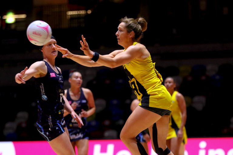 Action shot during Vitality Super League match between Manchester Thunder and Severn Stars at Copper Box Arena, London, England on 29th May 2021.