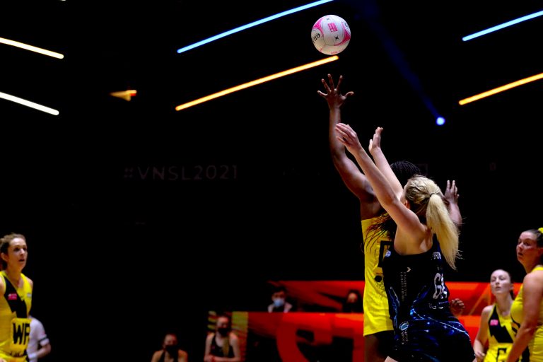 Action shot during Vitality Super League match between Manchester Thunder and Severn Stars at Copper Box Arena, London, England on 29th May 2021.