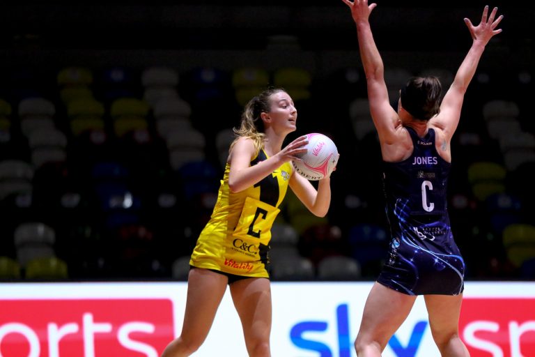 Amy Carter of Manchester Thunder during Vitality Super League match between Manchester Thunder and Severn Stars at Copper Box Arena, London, England on 29th May 2021.