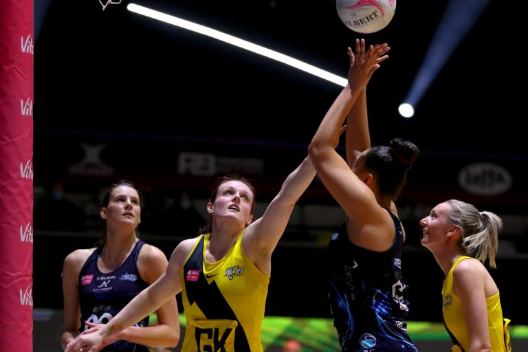 Action shot during Vitality Super League match between Manchester Thunder and Severn Stars at Copper Box Arena, London, England on 29th May 2021.