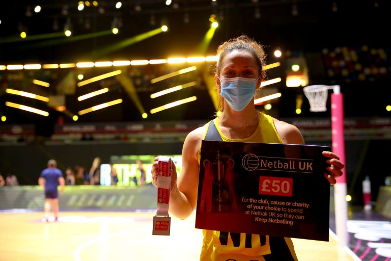 Player of the Match, Caroline O’Hanlon of Manchester Thunder during Vitality Super League match between Manchester Thunder and Severn Stars at Copper Box Arena, London, England on 29th May 2021.