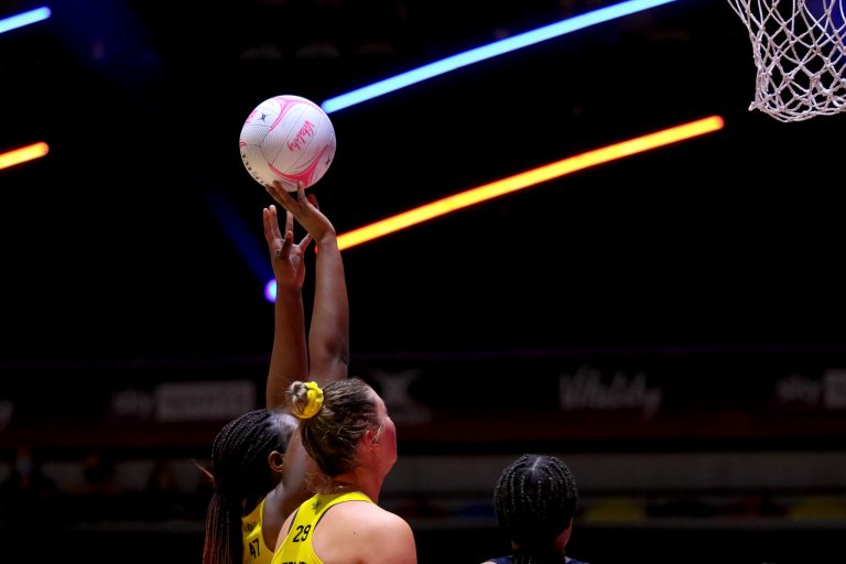 Action shot during Vitality Super League match between Manchester Thunder and Severn Stars at Copper Box Arena, London, England on 29th May 2021.