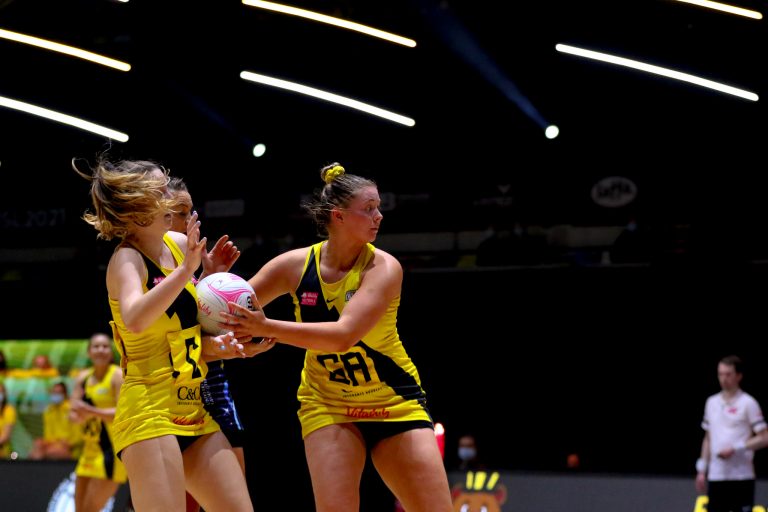 Action shot during Vitality Super League match between Manchester Thunder and Severn Stars at Copper Box Arena, London, England on 29th May 2021.