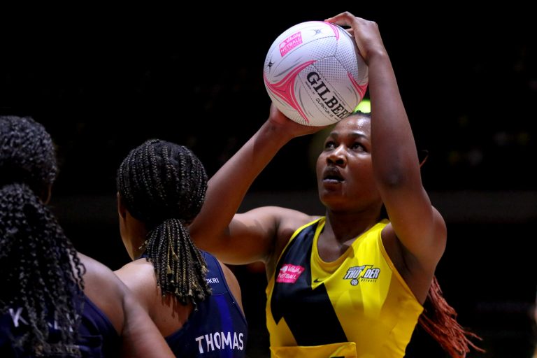 Action shot during Vitality Super League match between Manchester Thunder and Severn Stars at Copper Box Arena, London, England on 29th May 2021.