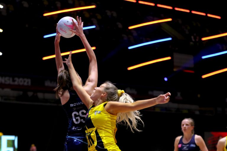 Action shot during Vitality Super League match between Manchester Thunder and Severn Stars at Copper Box Arena, London, England on 29th May 2021.